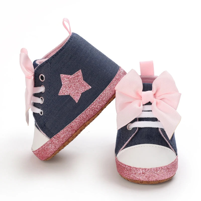 Girl Shoes First Walker Baby Shoes Soft Non Slip Sole Lovely Bow Casual Canvas