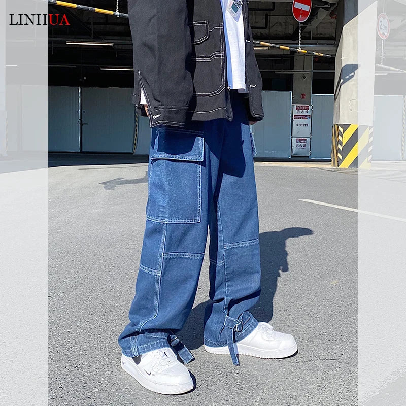 Men Wide Leg Jeans Mens Spring cargo pants Hip Hop Streetwear