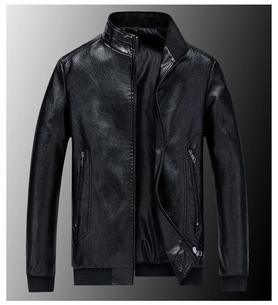 Plus Size 6XL 7XL Men's PU Jacket Solid Color Autumn Leather Jacket Coat Big Size