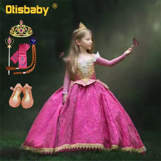 Christmas Halloween Girls Aurora Dress Bebe Pink Lace Wedding Dresses  Sleeping Beauty Fairies Costume Fantasia Aurora Infantil