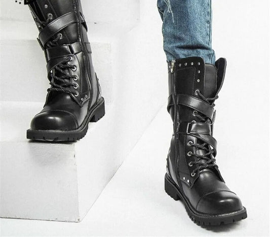 High Top Desert Tactical Military Boots Mens Leather Motorcycle Boots Army Combat Boots