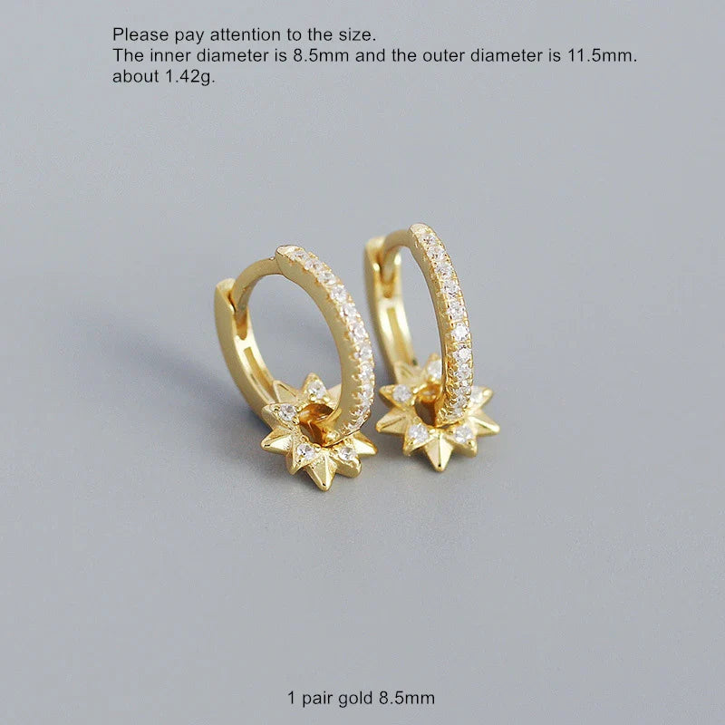 925 Sterling Silver Earring Zircon Sun Flower Ear Ring Geometric Style Water Drop Ear Bone Cute Temperament Woman Girl Ear Jewel