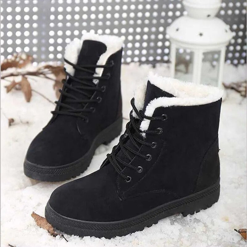 Women Winter Boots Ladies Snow Boots Lace Up Ankle Boots Female Non Slip Plush