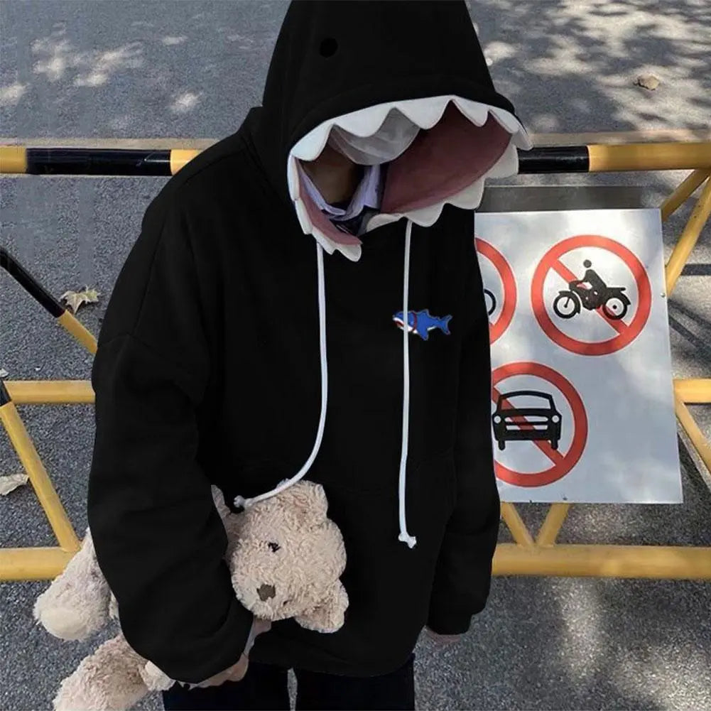Funny Shark Patchwork Hoodies Man Autumn Kawaii Sweatshirt