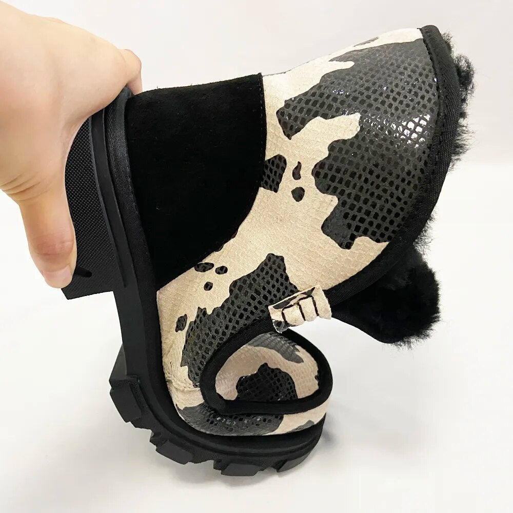 Women Winter Ankle Boots Ladies Chunky Heels Wool Snow Boots