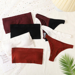 Women Bra Set Strapless Seamless Underwear Push Up Bra High Waist Thong
