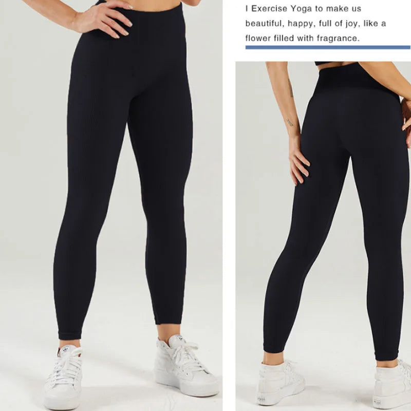Tossy Ribbed Yoga Leggings Sports Tights Women Seamless Knit Yoga Pants White