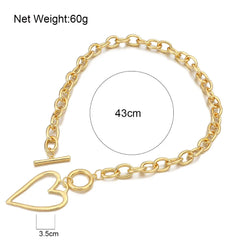 Punk Gold Color Bih Hollow Heart Pendant Necklace for Women Imitation Metal