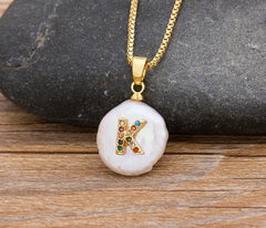 Fashion Initial Alphabet A-Z Letters Natural Freshwater Pearl Pendant Necklace