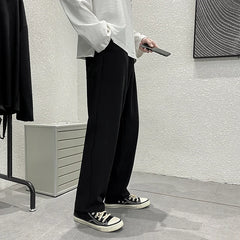 Black Suit Pants Men Fashion Society Mens Dress Pants Korean Loose Straight Wide-leg Pants