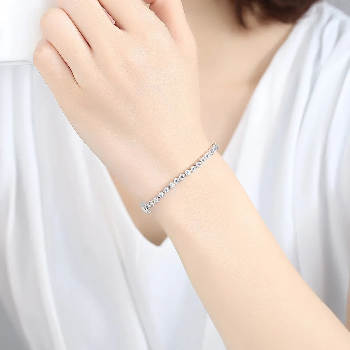 Fashion New Silver 4MM Cubic Zirconia Charm Bracelet for Women Girl Party Gift Jewelry Accessory