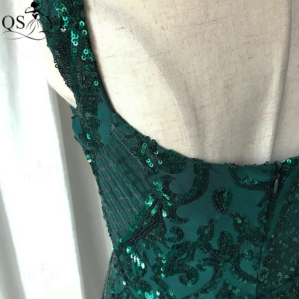 Evening wear Dresses: Green Sequined Long Mermaid Prom Dress