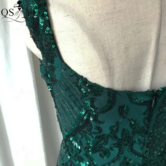 Evening wear Dresses: Green Sequined Long Mermaid Prom Dress