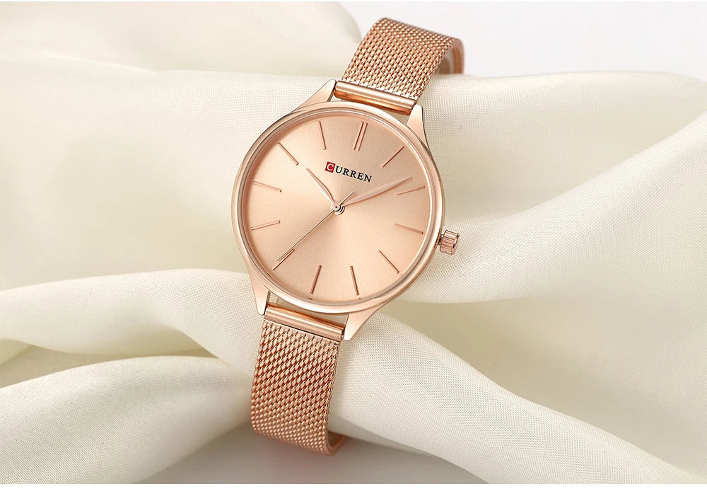 CURREN Original Women's Luxury Watch Matte Dial Japanese Quartz Movement Stainless Steel Mesh Strap with Box