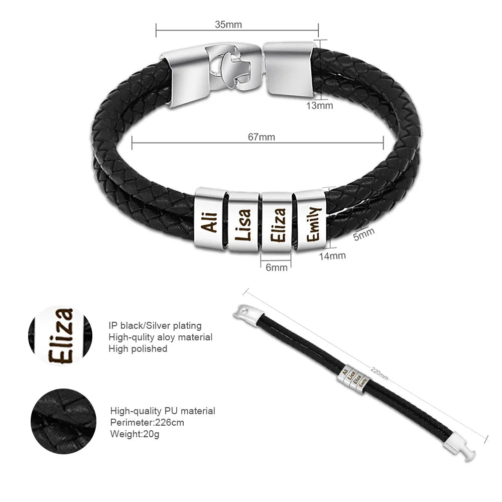 MaiLun 1pc Personalized names beads Men bracelet Leather Bracelet Customized gift for husband father