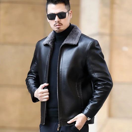 YXL-222 Leather Jacket Men's Fur One Casual Thickened Plus Cashmere