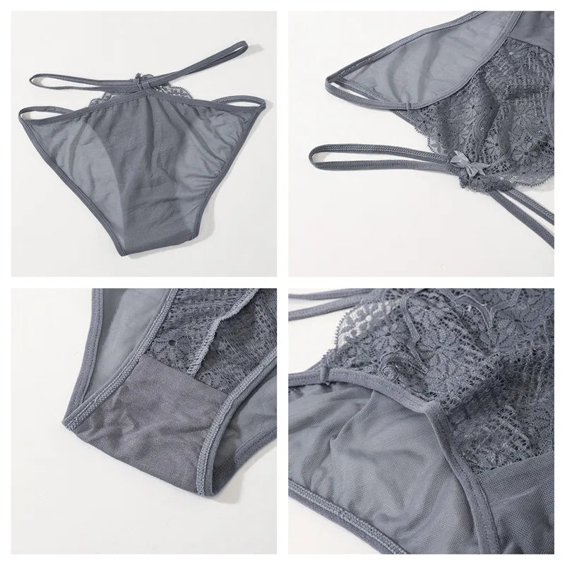 Women Lace Underwear Set Bras And Panty Sets Embroidery Bralette Backless Lingerie