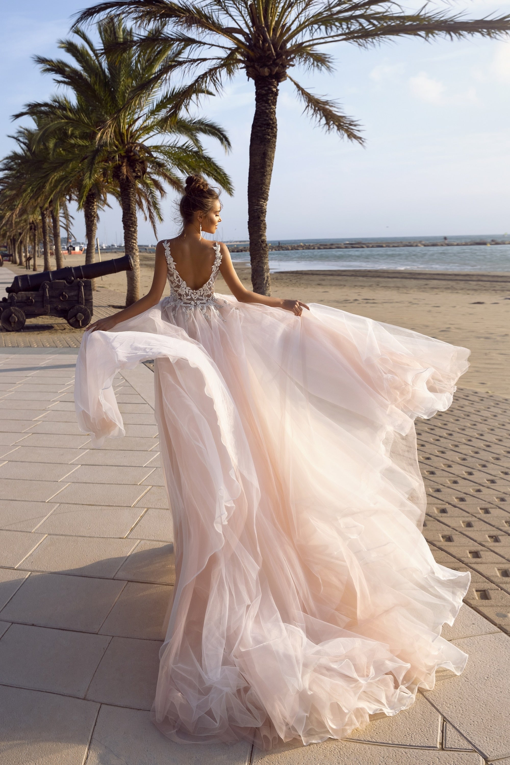 Verngo Country Beach Wedding Dress 2020 Blush Pink Tulle A Line Princess Wedding Gowns Backless Gilrs Formal Vestidos de 15