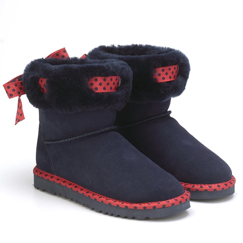 100% Genuine Leather Natural Fur Snow Boots Women Top Australia Boots