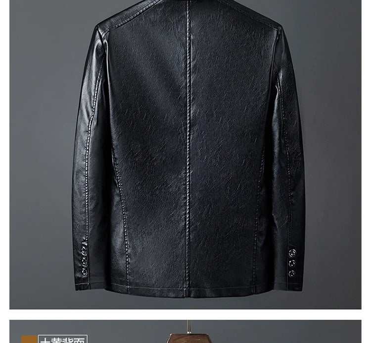 Men's Fashion Casual Motorcycle Leather Coat / Male Slim Fit Solid