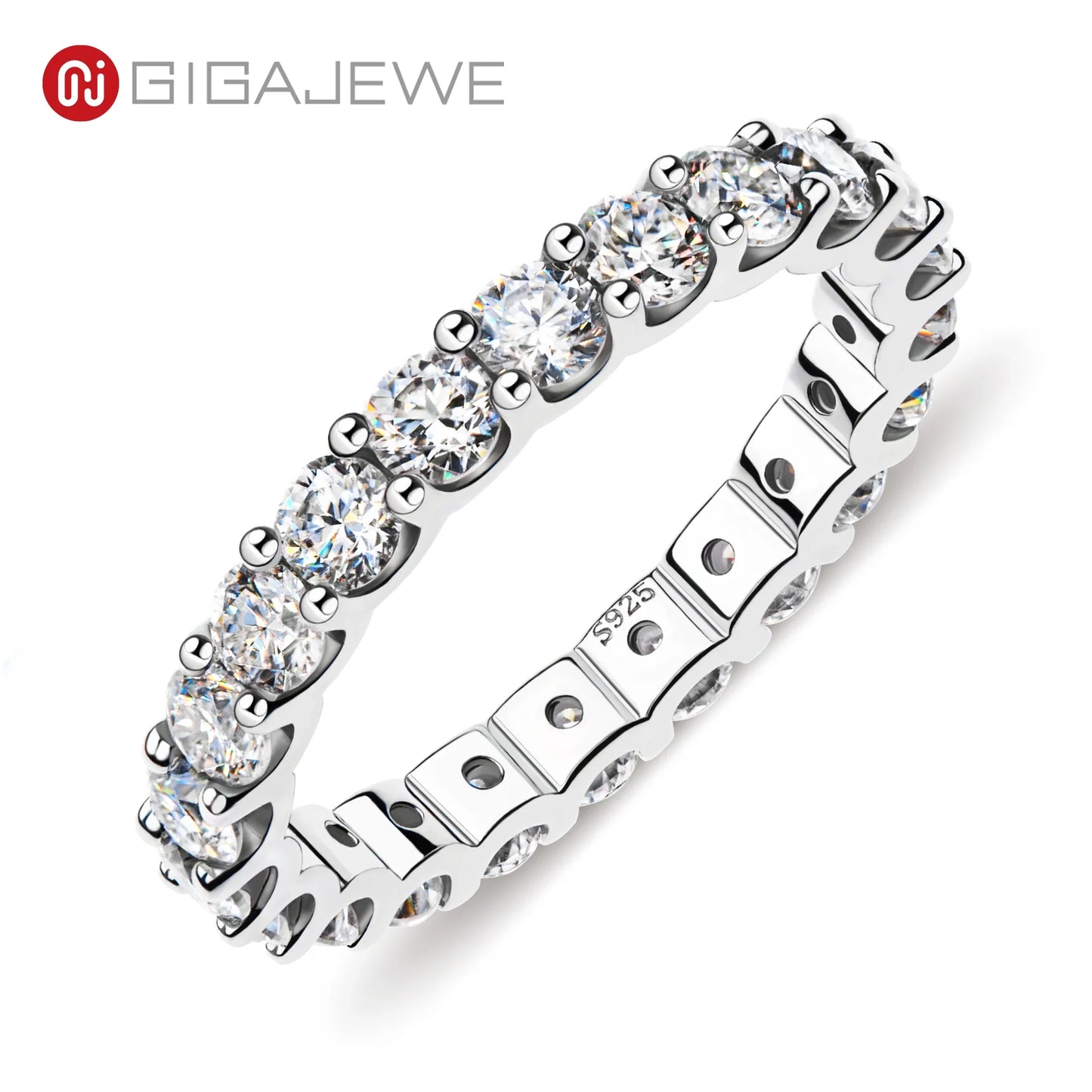 GIGAJEWE Moissanite 2.0-2.4ct 3.0mm  D VVS1 Round Cut 925 Silver Full Enternity Ring Diamond Test Passed Woman Girl Gift