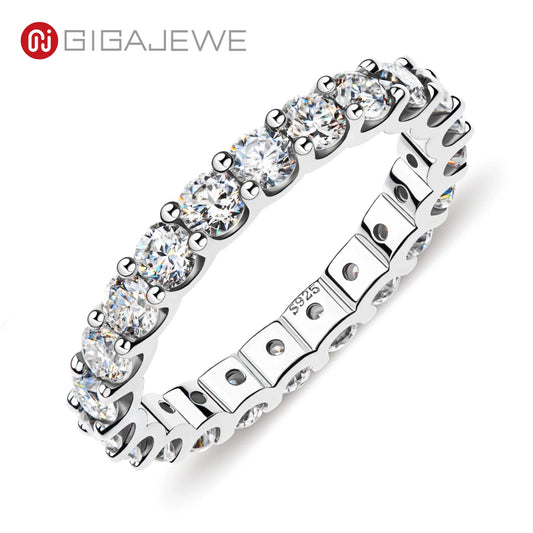 GIGAJEWE Moissanite 2.0-2.4ct 3.0mm  D VVS1 Round Cut 925 Silver Full Enternity Ring Diamond Test Passed Woman Girl Gift