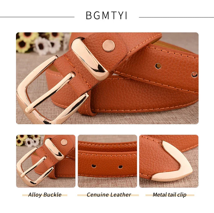 Fashion Women Leather Belts High Quality Gold Buckle Best Matching Dress Jeans Belts for Lady LB2146