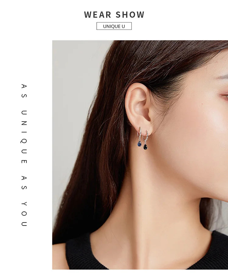 BAMOER Silver ISHWAR Green Water Drop Earrings 925 Sterling Silver 4 Colors Drop Shape Earring for Women Statement  Jewelry
