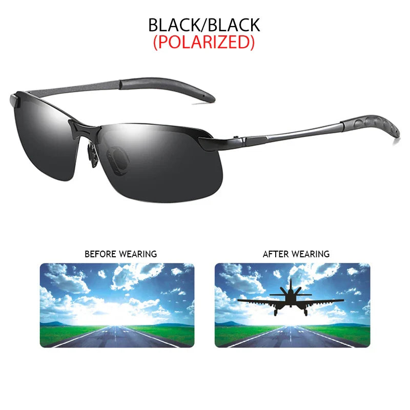 Half-frame Photochromic Sunglasses Men Women Vintage Metal Polarized Sun Glasses For Male Night Vision Driving Shades