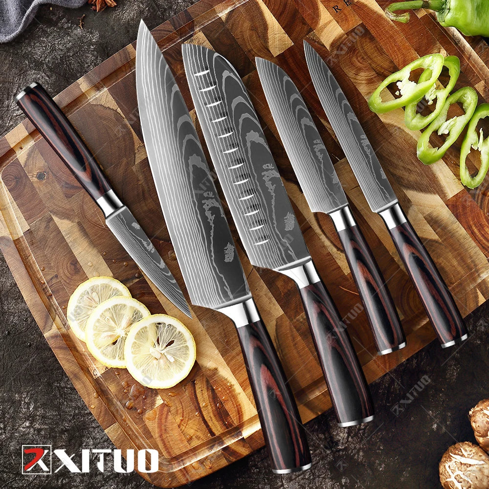 Kitchen Knife Set 1-10PCS Japanese Chef Knives Stainless Steel Cleaver