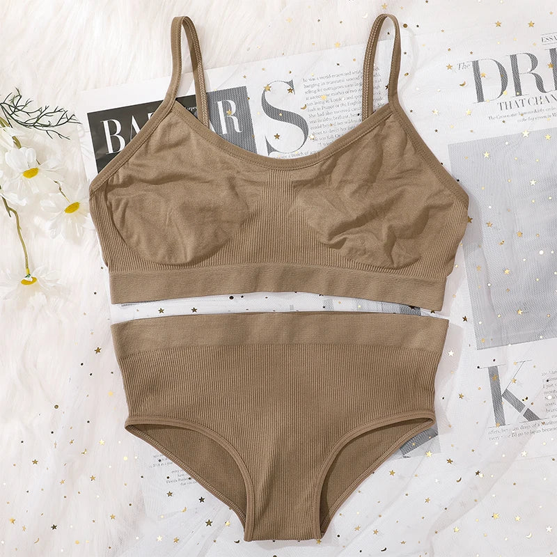 Women Bra Briefs Set Seamless Bra And High Waist Panties Set Underwear Female