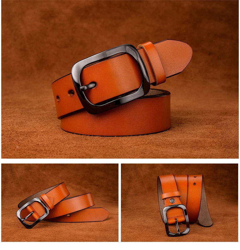 VATLTY 3.2cm Genuine Leather Belt for Women Natural Cowhide Metal Buckle Casual Jeans Trousers Belt Female Waistband Gifts