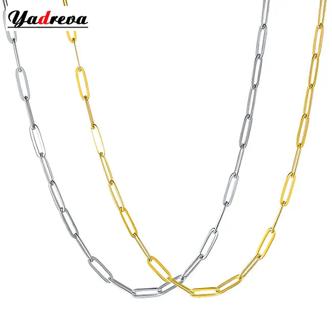 Polished Paper Clip Chain 2.5/2.7/4mm Stainless Steel Necklace Trendy Layering Choker Waterproof Jewelry Men And Women