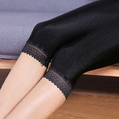 women summer knee length capris lady slim fitted skinny lace short legging big size