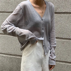 Cardigan Shirt Women Tops Korean Long Sleeve Cardigan Summer Tops V Neck