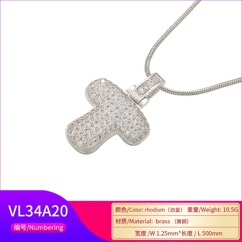 ZHUKOU 1.25x500mm Fat and lovely crystal brass silver color  letter necklace for women friends birthday gift model: VL34