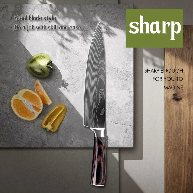 Japanese Kitchen Knives Set Laser Damascus Pattern Chef Knife Sharp