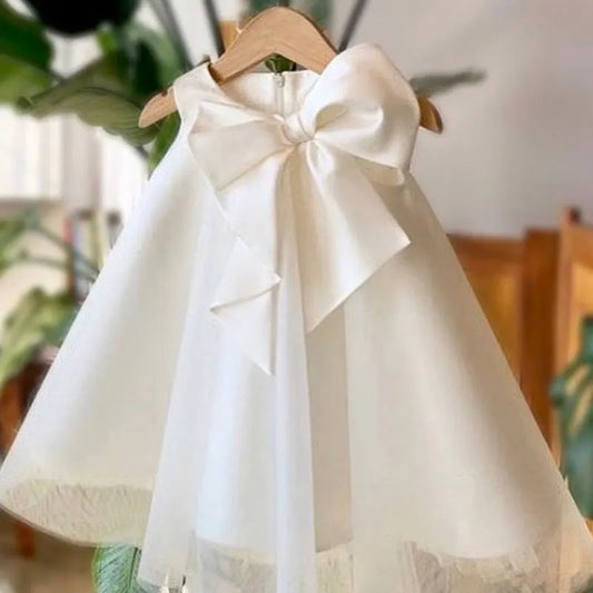 Flower Girl Dress Kids Birthday Baptism Dresses For Children Elegant Big Bow Frocks Girls