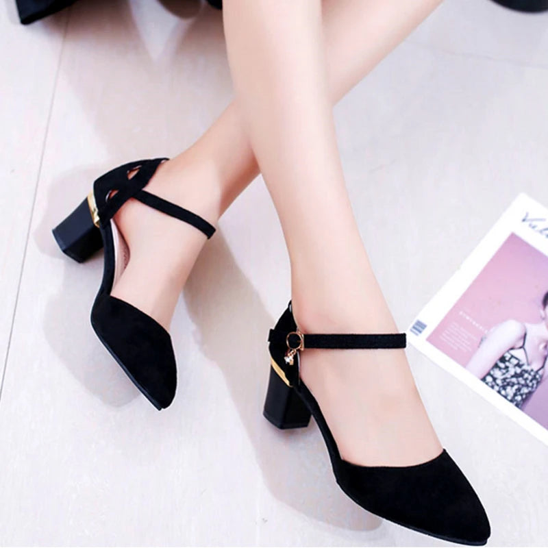 Cresfimix women classic high quality pink square heel shoes for office ladies black flock party heel pumps zapato tacon a5986