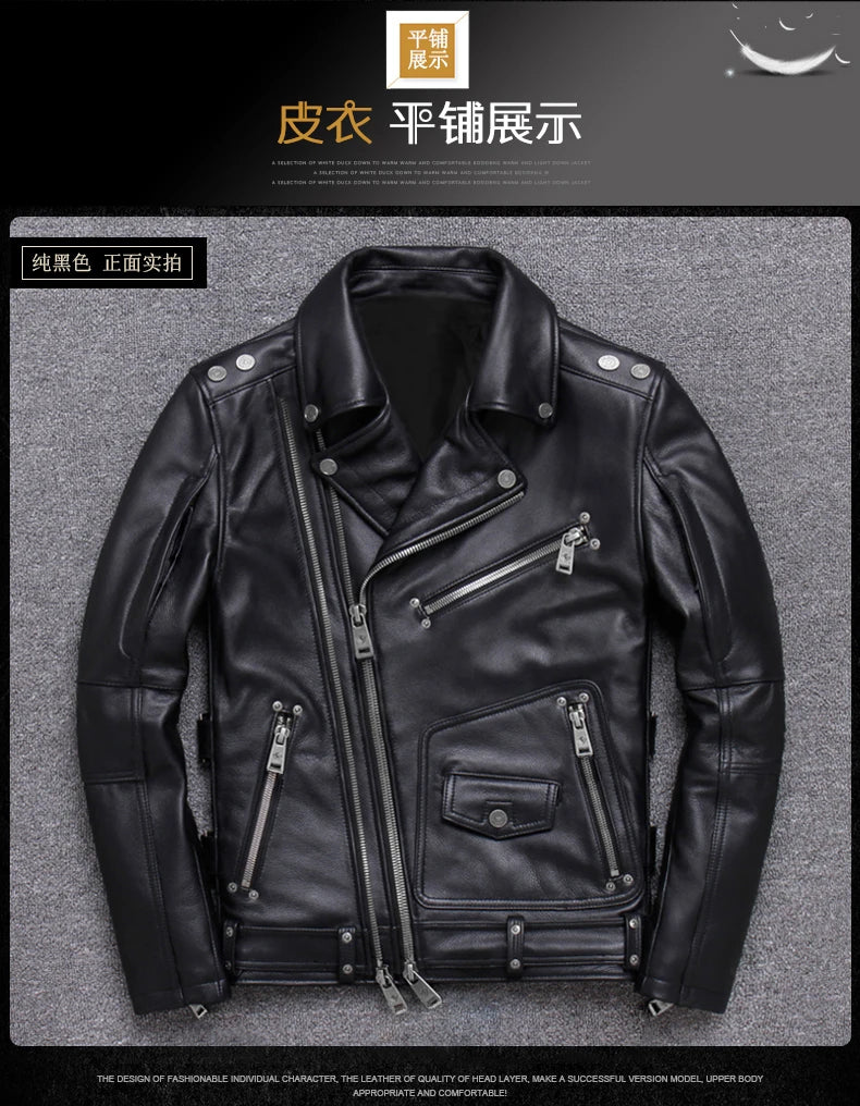 Spring Black Pu Leather Motorcycle Jacket for Men Style Long Sleeve
