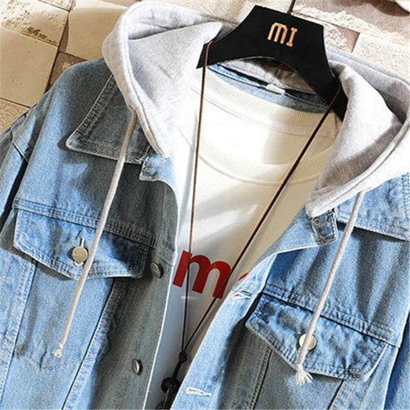 Denim Jacket Men Hooded Casual Men Jean Jackets Streetwear