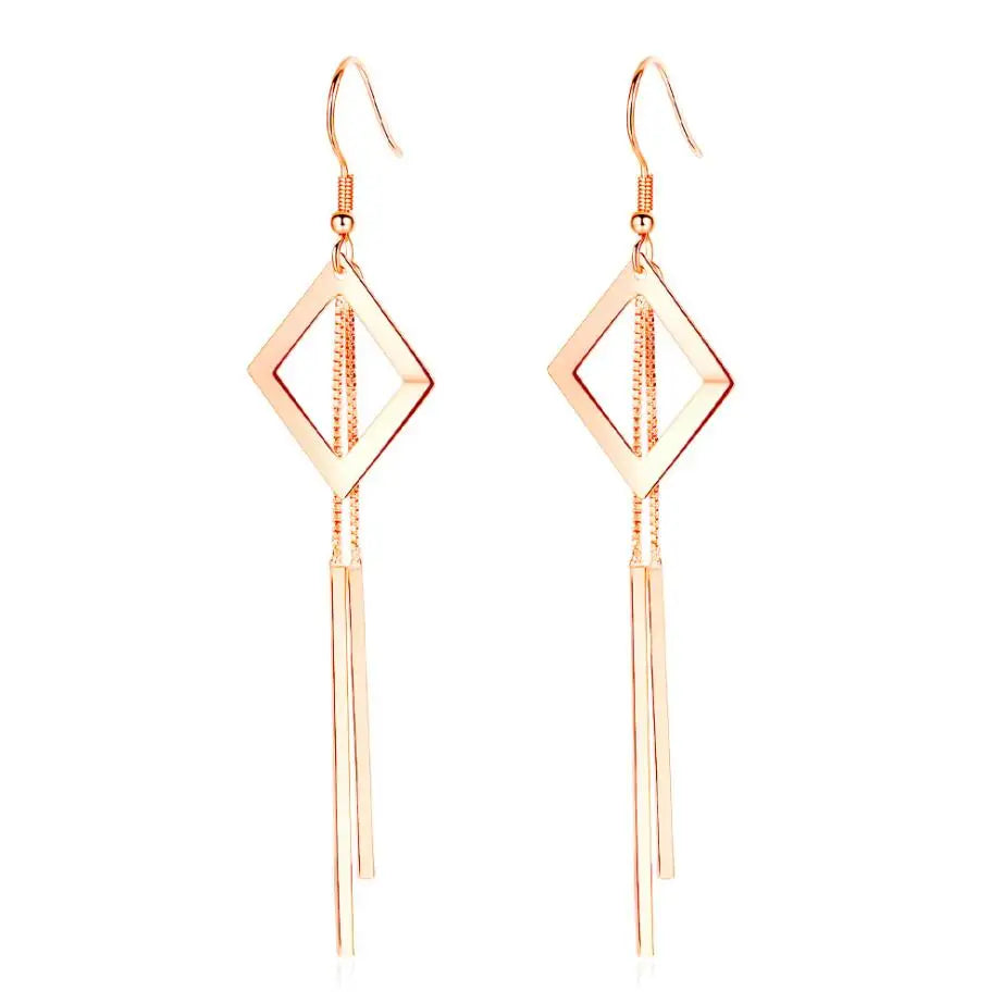 KOFSAC New Trendy Rose Gold 925 Silver Earrings For Women Geometric Hollow Square Long Tassel Earring Female Holiday Jewelry