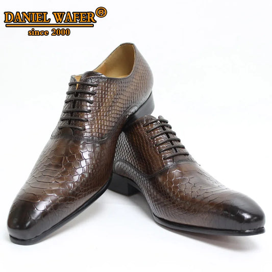 Luxury Men Oxford Shoes Snake Skin Prints Classic Style Dress