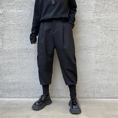 Fashion Men Harem Pants Black Tapered Elastic Waist Trousers Male Cuffed Ankle