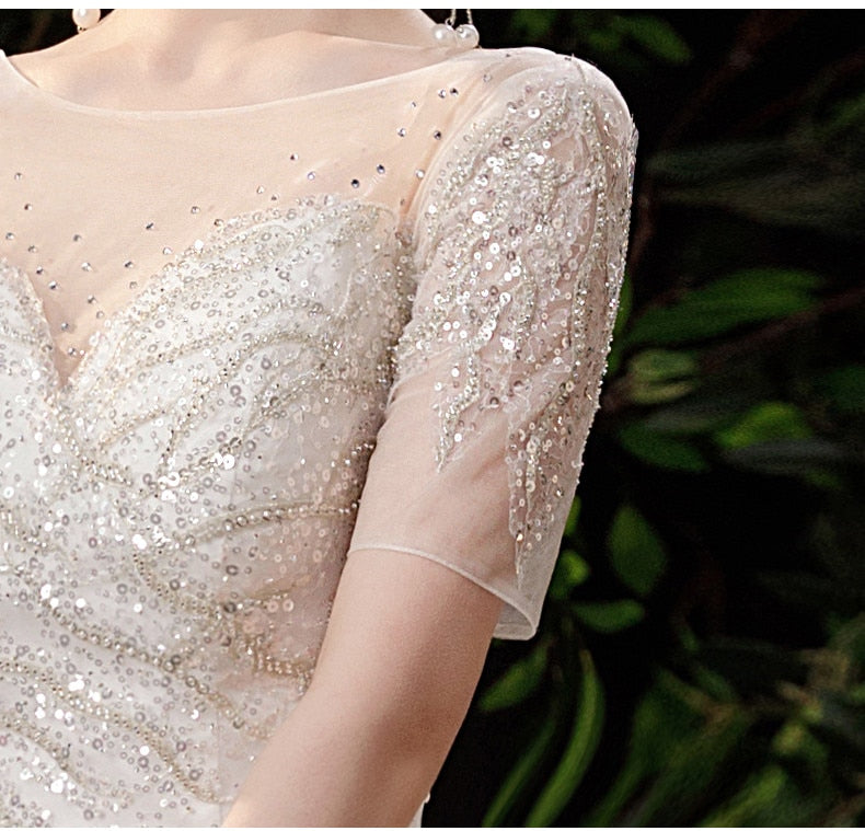 White Bridesmaid Dresses: White Wedding Dress Short Sleeves Sequined marriage