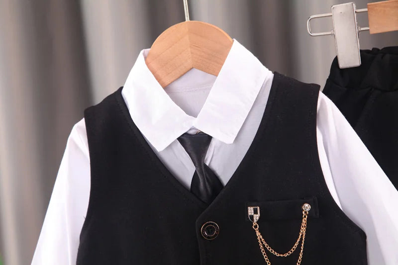 New Spring Autumn Baby Clothes Suit Children Boys Vest Shirt Pants 3Pcs/Sets Toddler Fashion Casual Costume Kids Formal Clothing