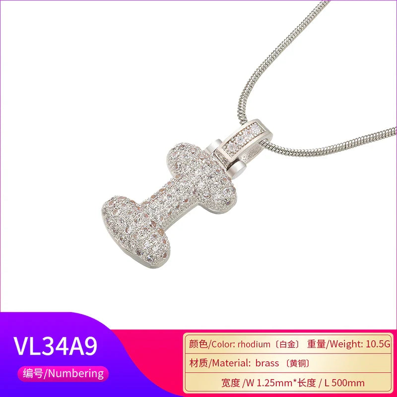 ZHUKOU 1.25x500mm Fat and lovely crystal brass silver color  letter necklace for women friends birthday gift model: VL34