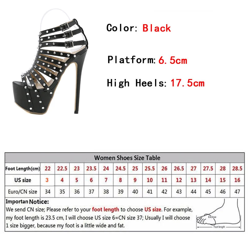 2024 New Summer Platform High Heels Sandals Women Sexy Peep Toe Pumps Fashion Rivet Decoration Ladies Party Pole Dance Shoes