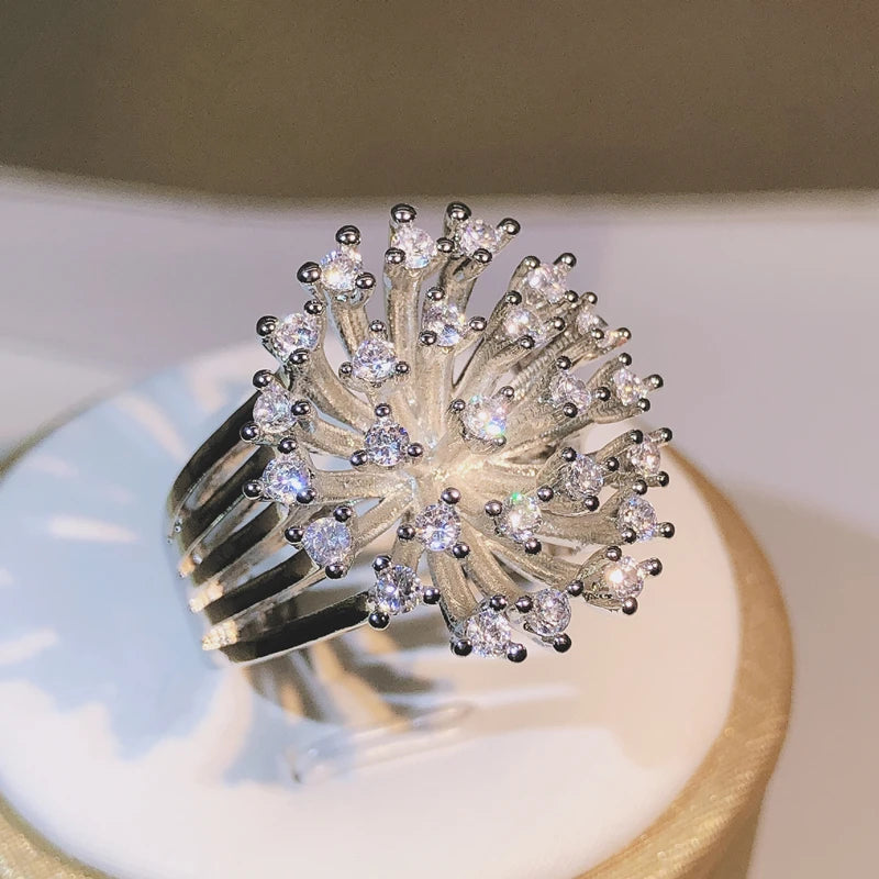 925 sterling silver glittering zircon dandelion ring ladies three claw zircon ring party