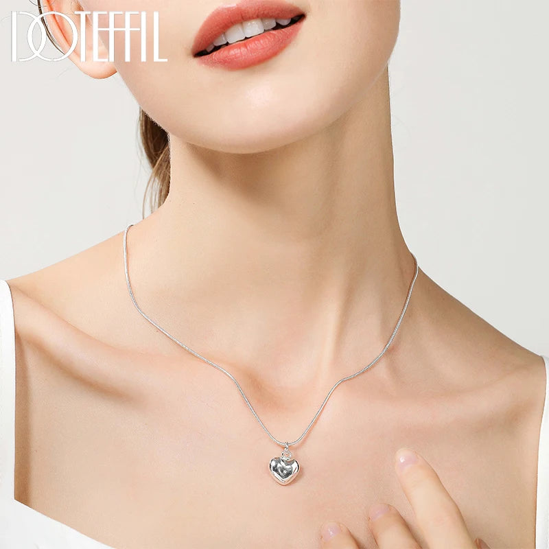 925 Sterling Silver Solid Small Heart Pendant Necklace 16-30 Inch Snake